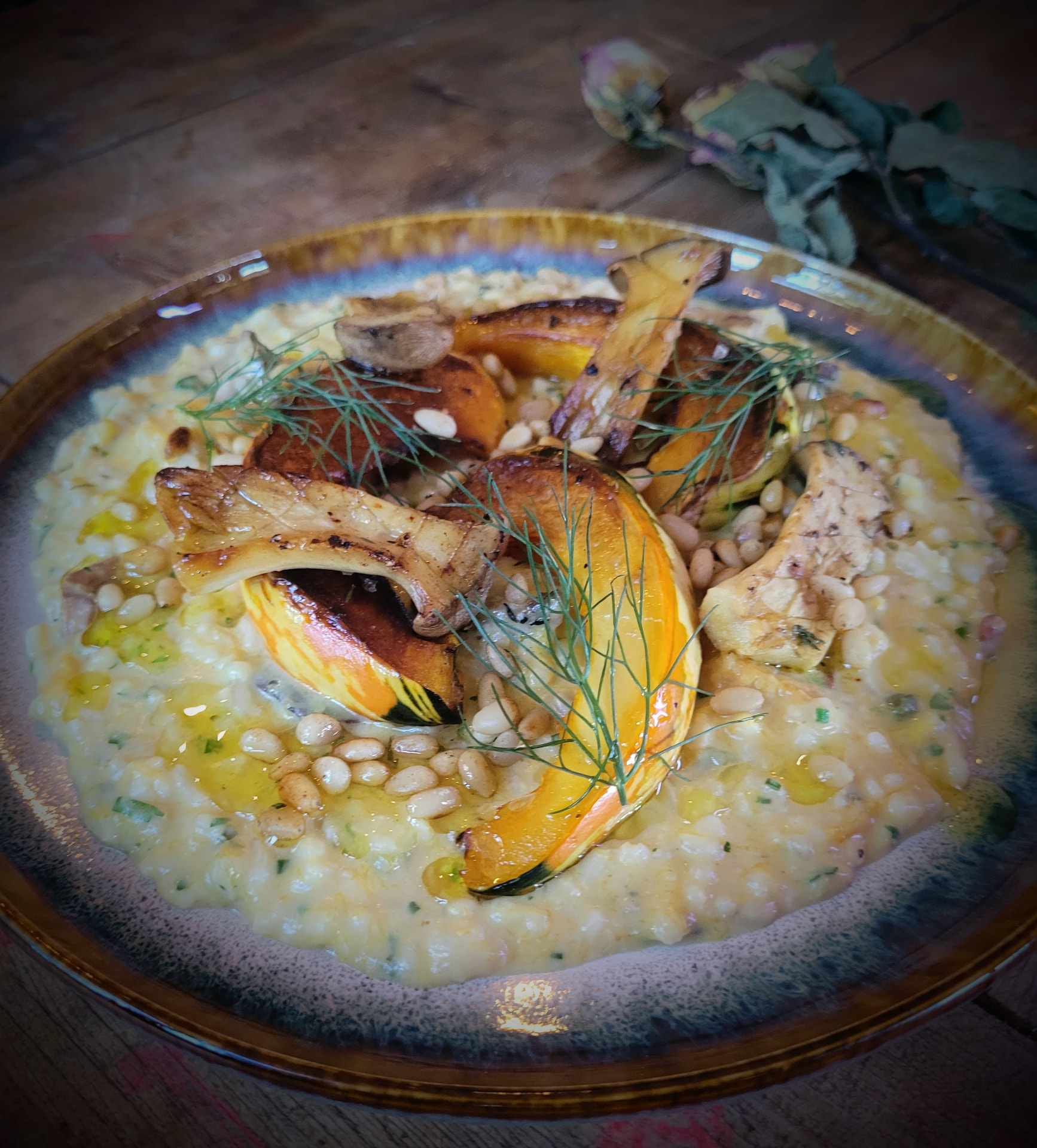 Squash and wild mushroom risotto with dill